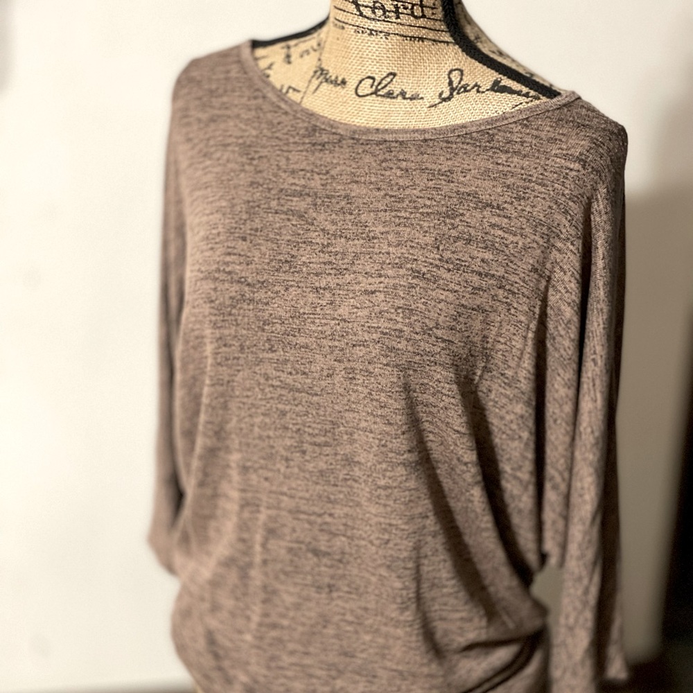 Olivia Blu Womens Brown Top Mid Sleeve